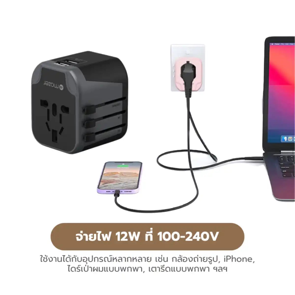 หัวชาร์จ Mazer M-IFTravel120-GY Infinite WORLD Travel Charger 880W