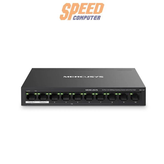 สวิตช์ฮับ Mercusys MS110P 10 - Port Desktop Switch with 8 - Port PoE+ สีดำ - SpeedCom