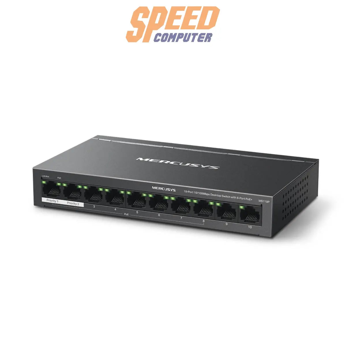 สวิตช์ฮับ Mercusys MS110P 10 - Port Desktop Switch with 8 - Port PoE+ สีดำ - SpeedCom
