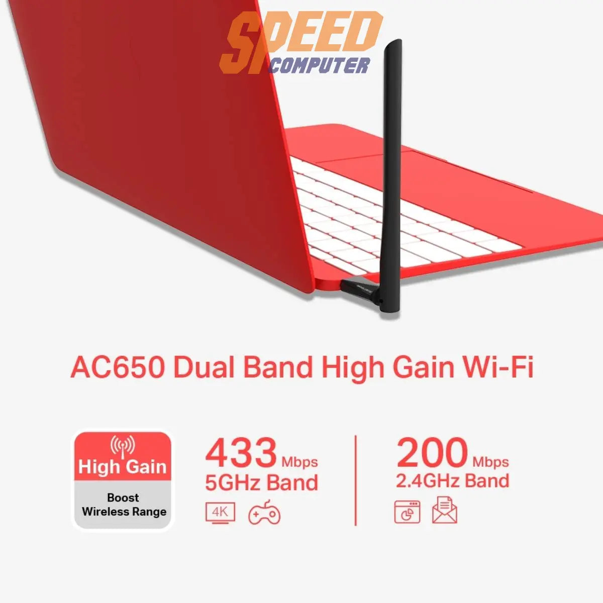 อุปกรณ์รับสัญญาณ Mercusys MU6H AC650 Highgain Wireless DualBand USB Adapter สีดำ - SpeedCom