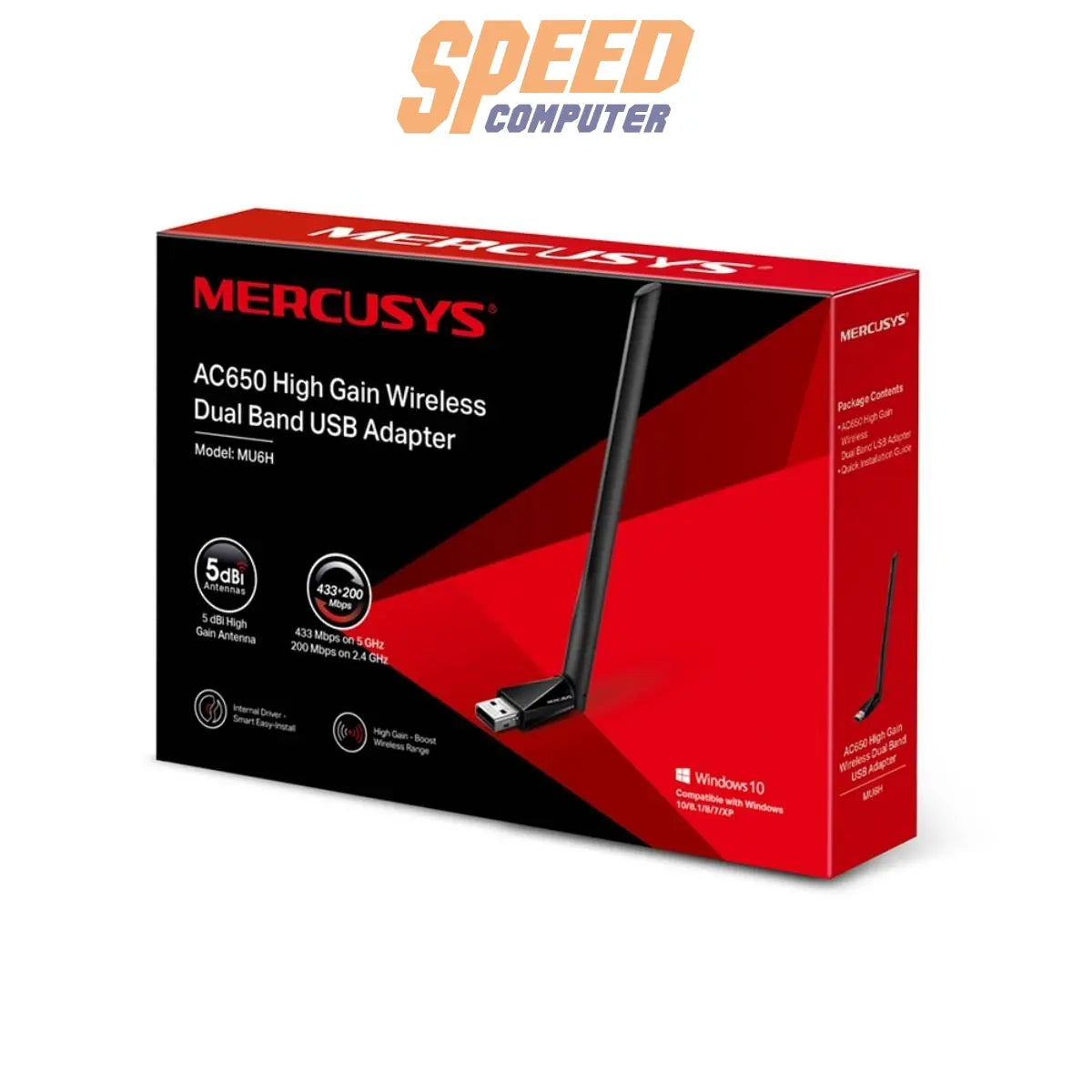 อุปกรณ์รับสัญญาณ Mercusys MU6H AC650 Highgain Wireless DualBand USB Adapter สีดำ - SpeedCom