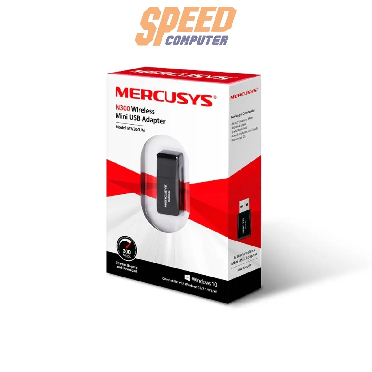 อุปกรณ์รับสัญญาณ Mercusys MW300UM N300 Wireless Mini USB Adapter สีดำ - SpeedCom