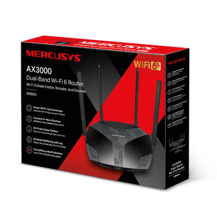 เราเตอร์ Mercusys MR80X AX3000 Dual-Band Wi-Fi 6 BLACK