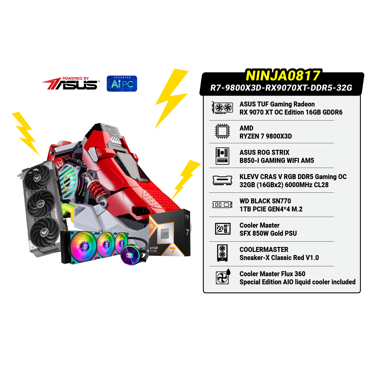 คอมประกอบ NINJA0817-R7-9800X3D-RX9070XT-DDR5-32G Powered By ASUS - SpeedCom