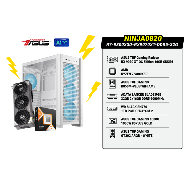 คอมประกอบ NINJA0820-R7-9800X3D-RX9070XT-DDR5-32G Powered By ASUS - SpeedCom