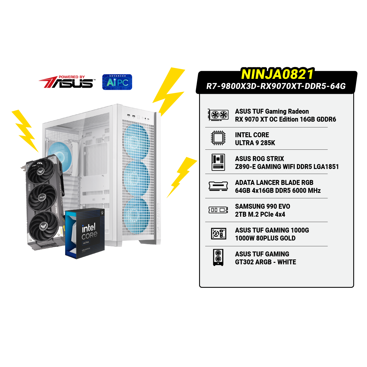 คอมประกอบ NINJA0821-R7-9800X3D-RX9070XT-DDR5-64G Powered By ASUS - SpeedCom