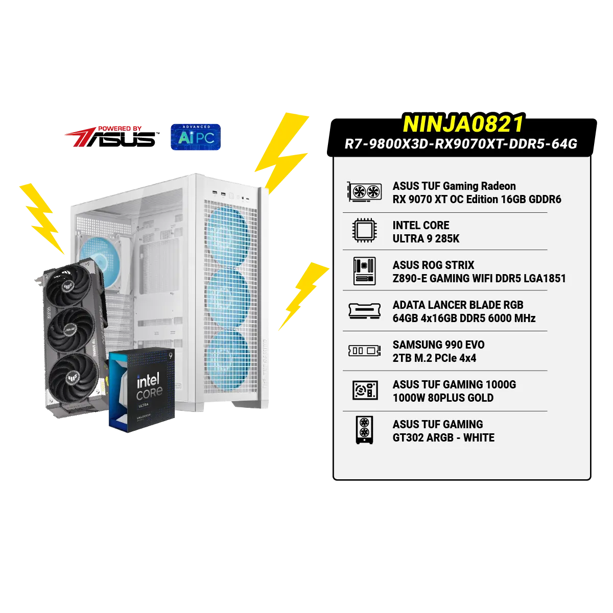 คอมประกอบ NINJA0821-R7-9800X3D-RX9070XT-DDR5-64G Powered By ASUS - SpeedCom