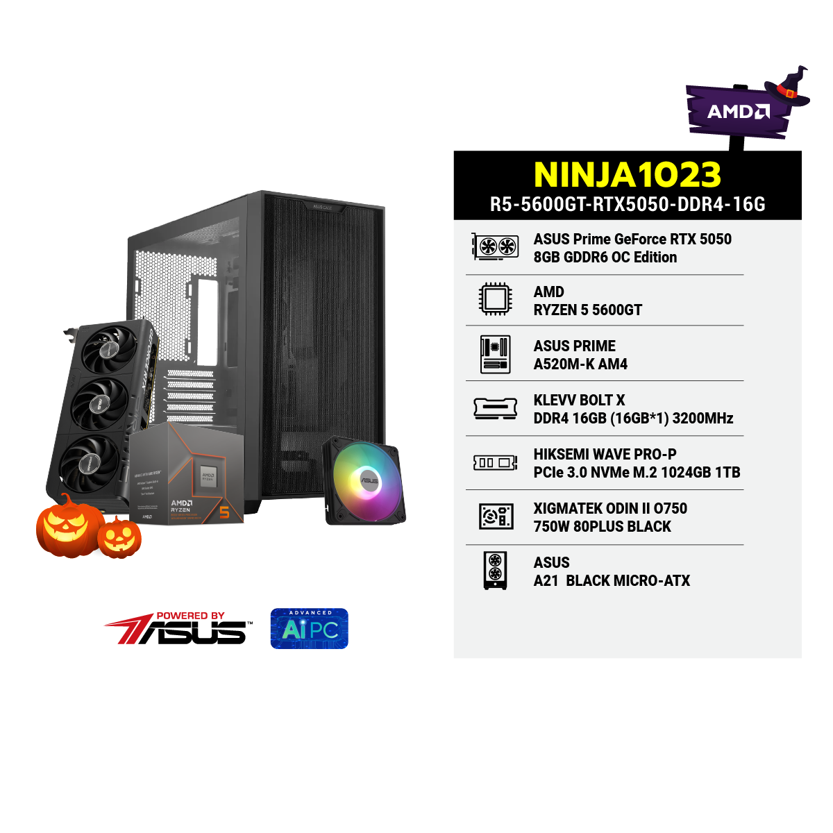 คอมประกอบ NINJA1023-R5-5600GT-RTX5050-DDR4-16G Powered BY ASUS