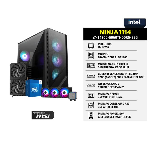 คอมประกอบ NINJA1114-i7-14700-5060TI-DDR5-32G Powered BY MSISpeedCom