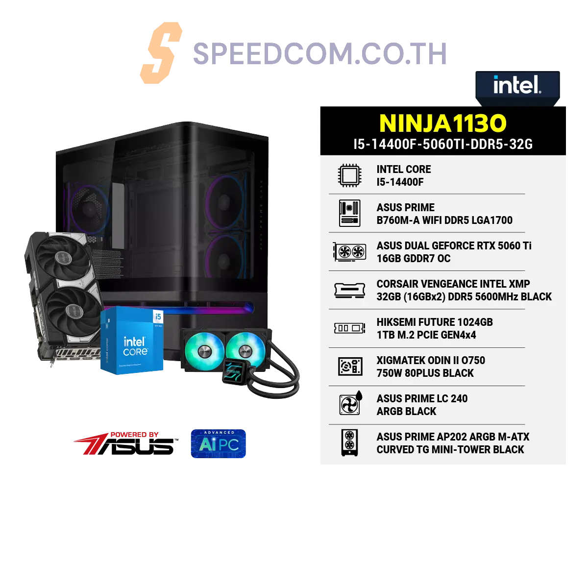 คอมประกอบ NINJA1130-I5-14400F-5060TI-DDR5-32G Powered BY ASUSSpeedCom