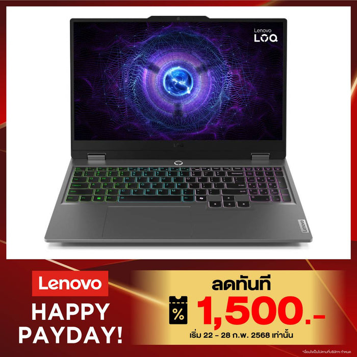 โน๊ตบุ๊ค Lenovo LOQ 15IRX9-83DV00LFTA Intel i7 Gen 13 สีเทา (Luna Grey)