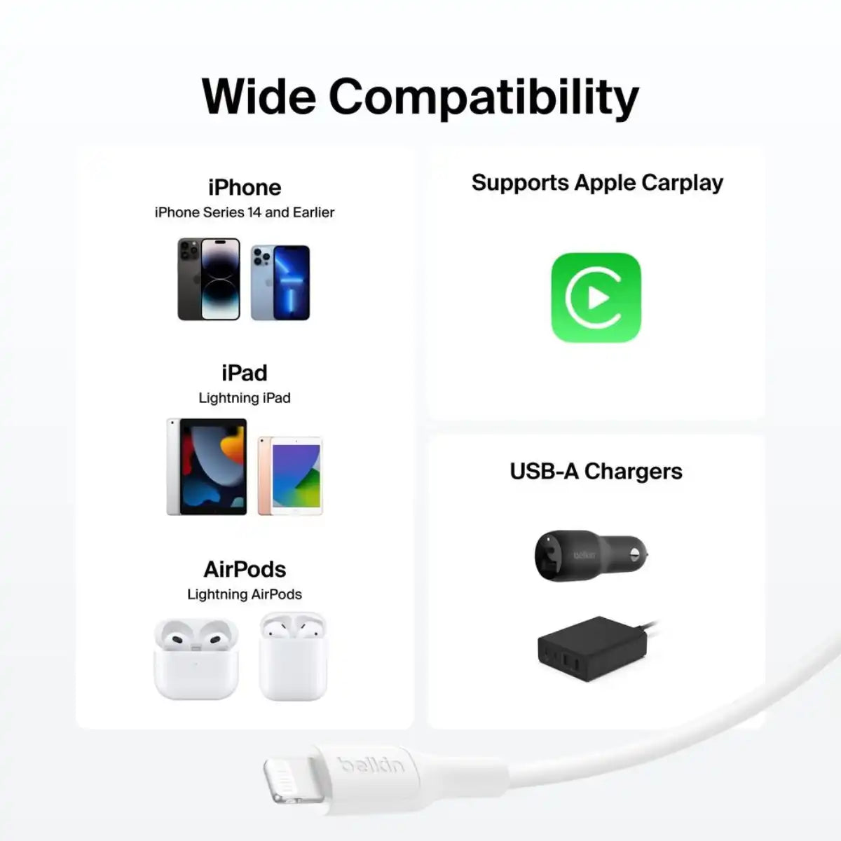 สายชาร์จ Belkin BoostCharge USB-A Cable to Lightning 6.6ft/2m