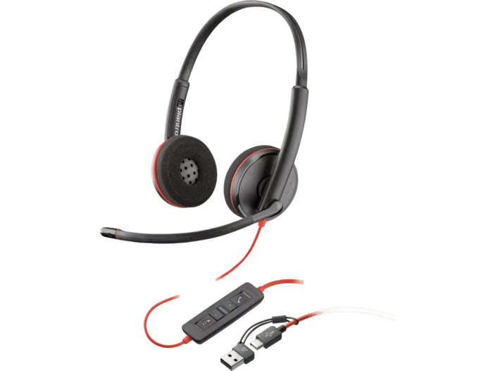 หูฟัง Poly Blackwire 3220 Stereo USB-C Headset +USB-C/A Adapter (8X228AA)SpeedCom