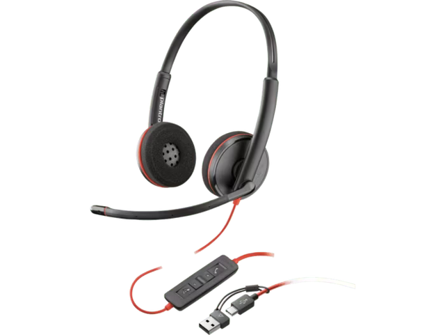 หูฟัง Poly Blackwire 3220 Stereo USB-C Headset +USB-C/A Adapter (8X228AA)SpeedCom