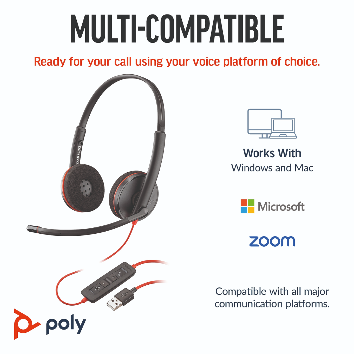 หูฟัง Poly Blackwire 3220 (8X2J9A6)USB-C HS +USB-C/A (BULK) - SpeedCom