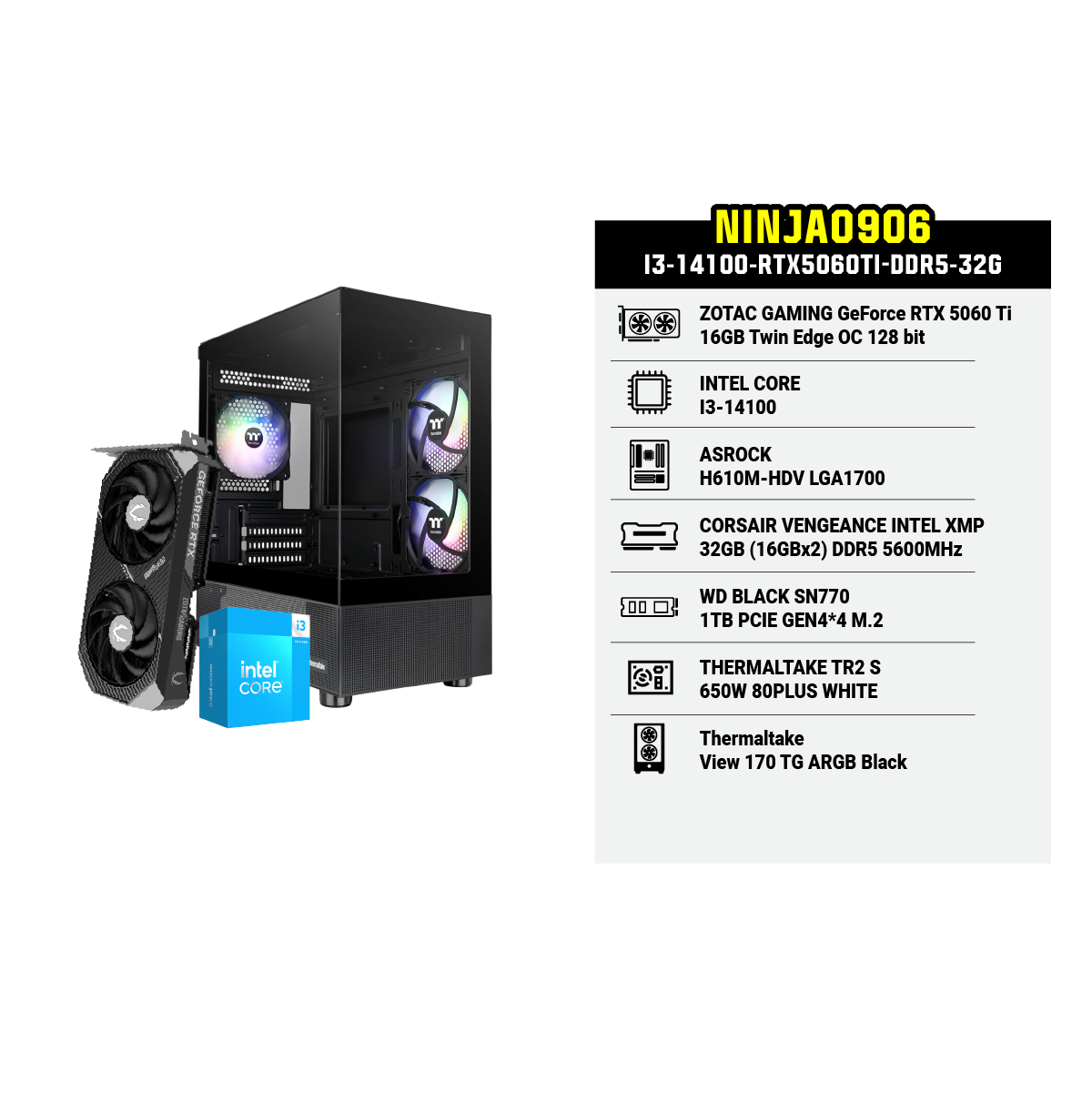 คอมประกอบ Set NINJA0906-I3-14100-RTX5060TI-DDR5-32G