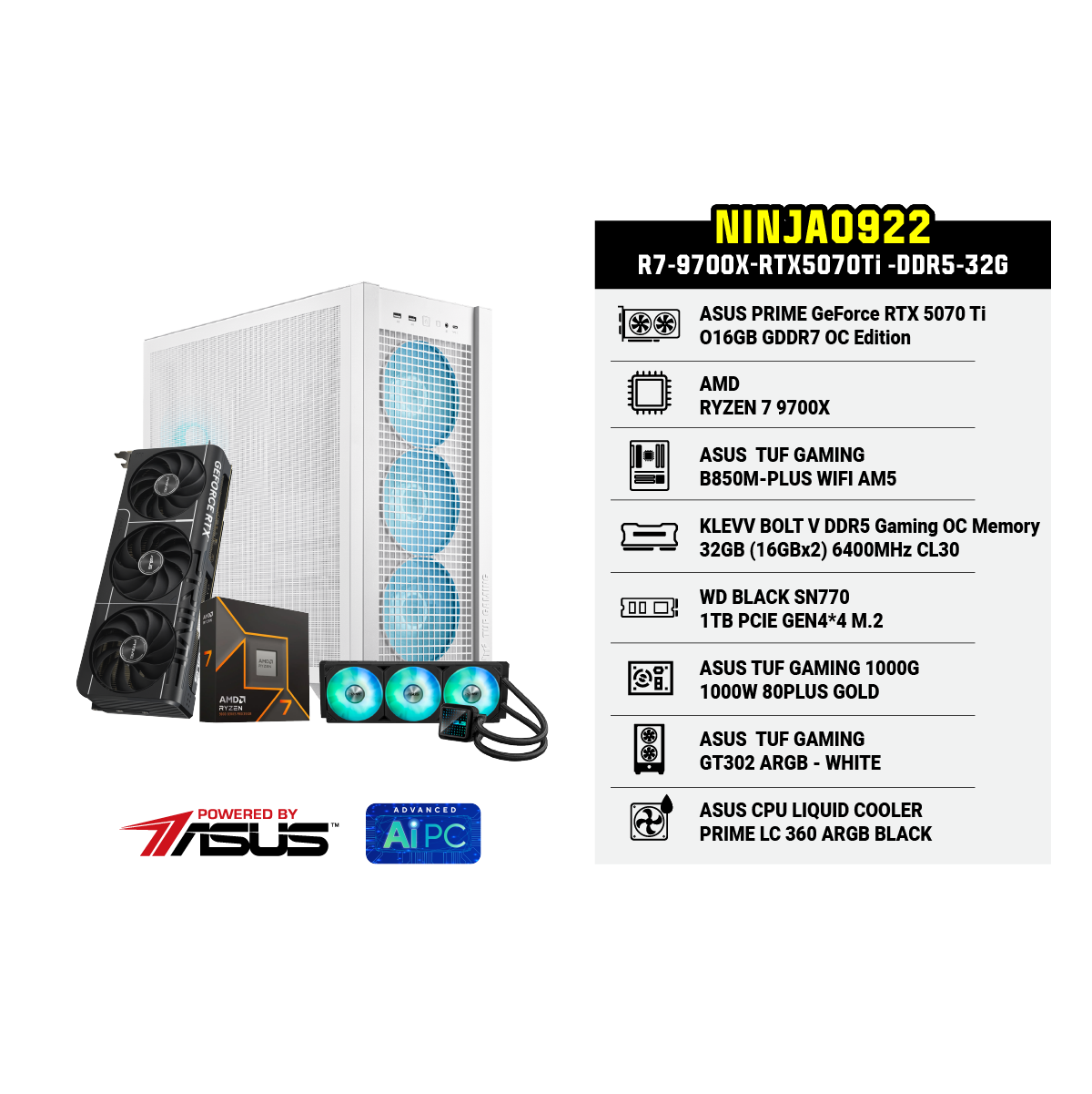 คอมประกอบ Set NINJA0922-R7-9700X-RTX5070Ti -DDR5-32G