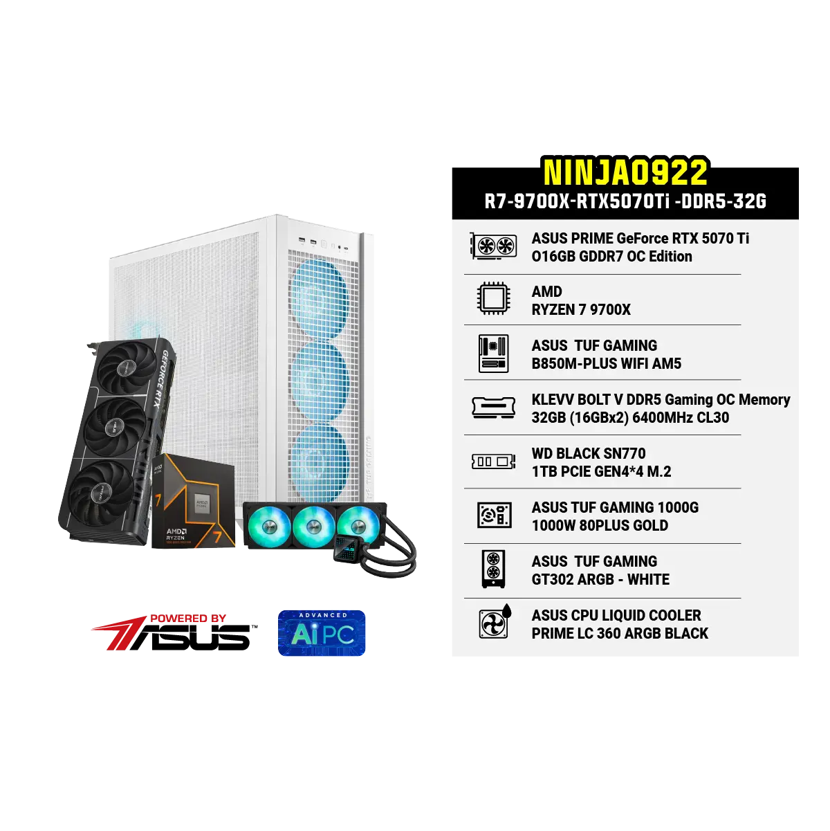 คอมประกอบ Set NINJA0922-R7-9700X-RTX5070Ti -DDR5-32G