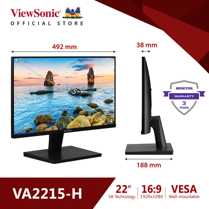 Monitor ViewSonic VA2215-H 21.5" VA 100Hz Black