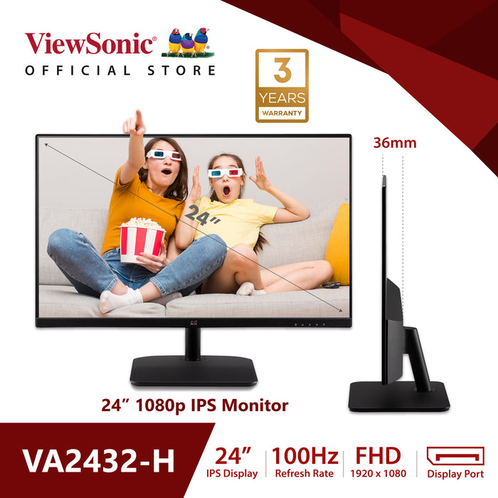จอมอนิเตอร์ ViewSonic VA2432-H 23.8" IPS 100Hz สีดำ