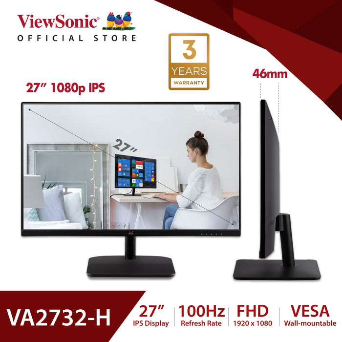 จอมอนิเตอร์ ViewSonic VA2732-H 27.0" IPS FHD 100Hz สีดำ