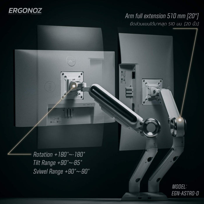 ขาจับจอ ERGONOZ ASTRO สีขาว (Metalic White) - SpeedCom