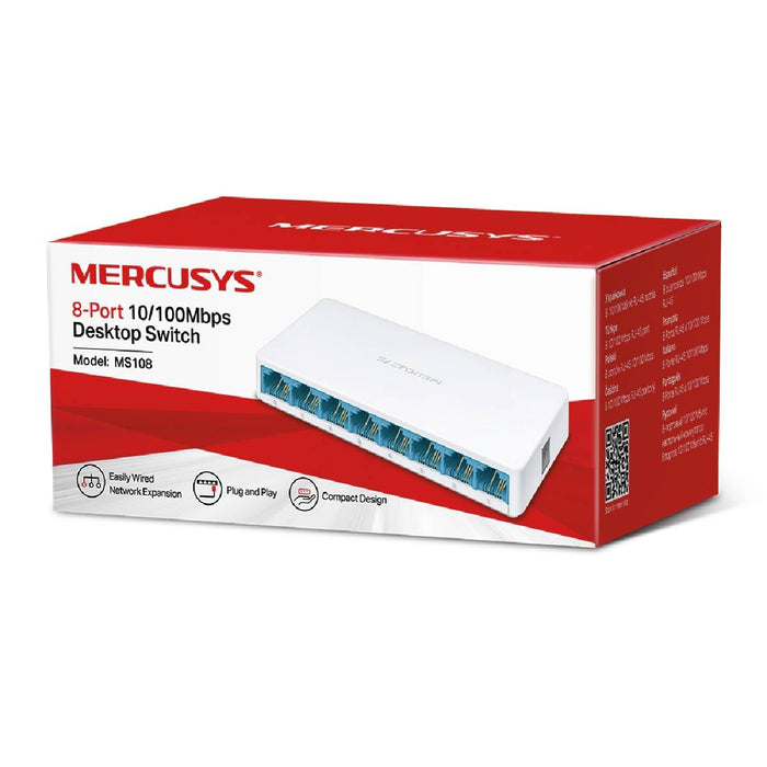 สวิตช์ฮับ Mercusys MS108 8 - Port 10/100 Mbps Desktop Switch สีขาว - SpeedCom