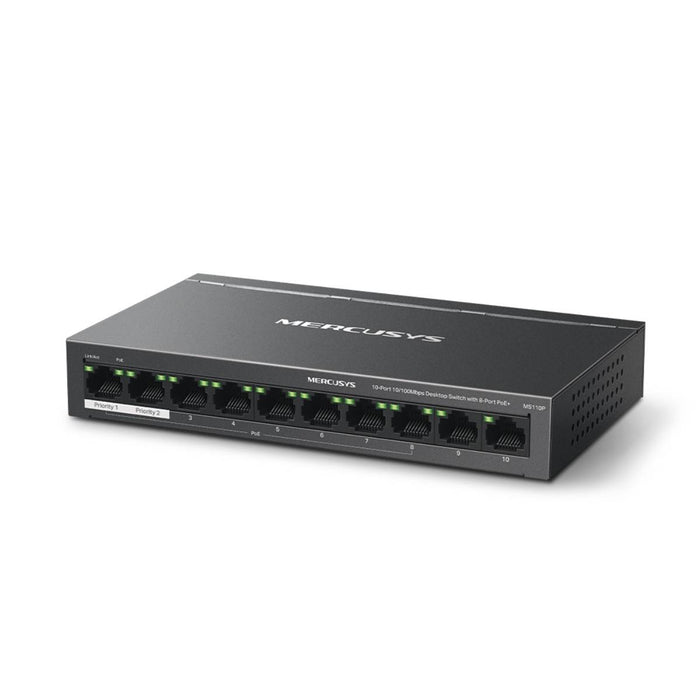 สวิตช์ฮับ Mercusys MS110P 10 - Port Desktop Switch with 8 - Port PoE+ สีดำ - SpeedCom