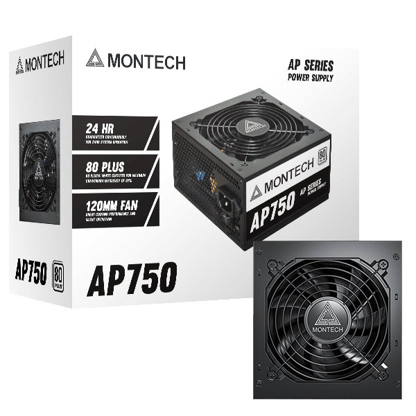 อุปกรณ์จ่ายไฟ MONTECH AP750 750W 80 PLUS WHITE ATX MT-AP750 สีดำ - SpeedCom