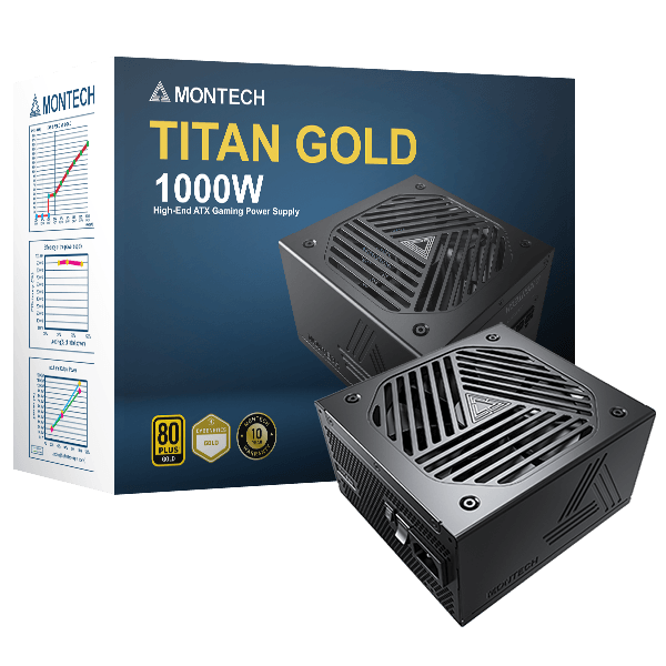 อุปกรณ์จ่ายไฟ MONTECH TITAN 1000W 80 PLUS GOLD ATX MT-TITAN-GOLD-1000 สีดำ - SpeedCom