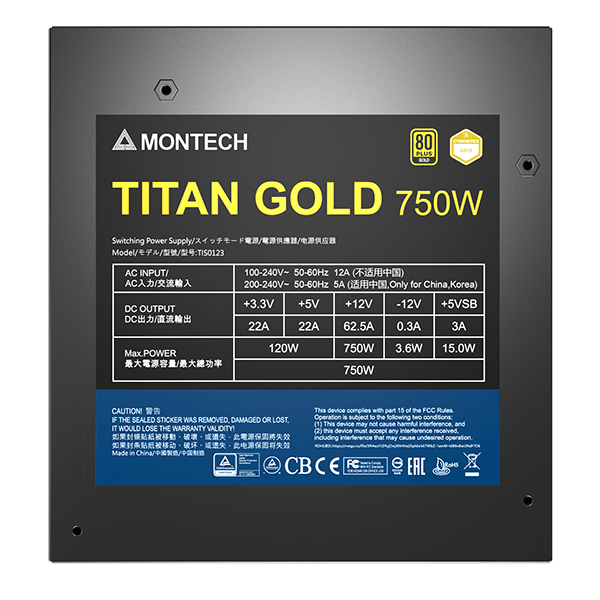 อุปกรณ์จ่ายไฟ MONTECH TITAN 750W 80 PLUS GOLD ATX MT-TITAN-GOLD-750 สีดำ - SpeedCom