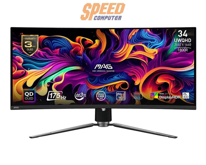 [Pre - Order] จอมอนิเตอร์ MSI MAG 341CQP QD OLED 34.0" QD OLED CURVED 2K 175Hz สีดำ - SpeedCom